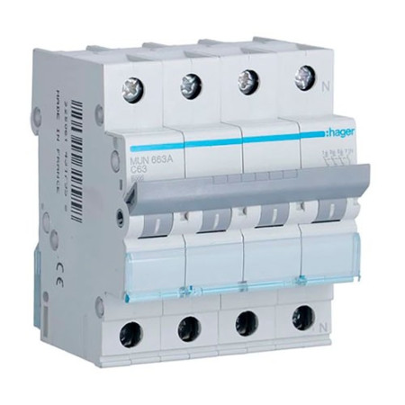 Automatico Magnetotermico HAGER 3P+Neutro 63A MUN663A-imagen_A