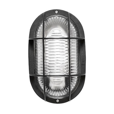 Aplique exterior IP44 ovalado negro con rejilla y portalamparas E27-imagen_B