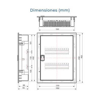 Cuadro electrico de Empotrar para PLADUR de 28 elementos con puerta metalica Solera MP28HGW-imagen_C