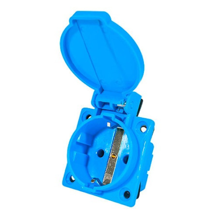 Base empotrar Schuko 2 Polos + Tierra 16A azul IP44-imagen_A