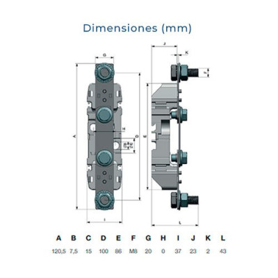 Base de neutro seccionable NH00 160A-690V tornillo-tornillo-imagen_B