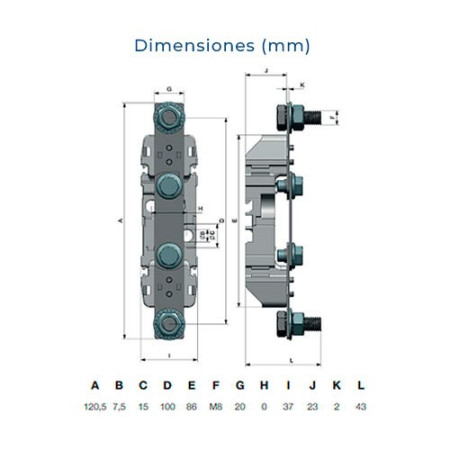 Base de neutro seccionable NH00 160A-690V tornillo-tornillo-imagen_B