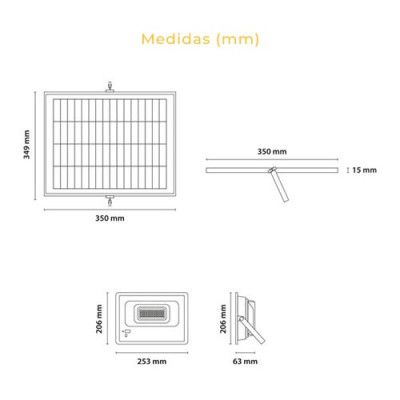 Proyector LED 60W luz fria con mando y Panel solar de carga-imagen_C