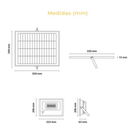 Proyector LED 60W luz fria con mando y Panel solar de carga-imagen_C