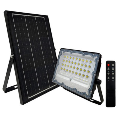 Proyector LED 100W luz fria PRO con mando y Panel solar de carga-imagen_A