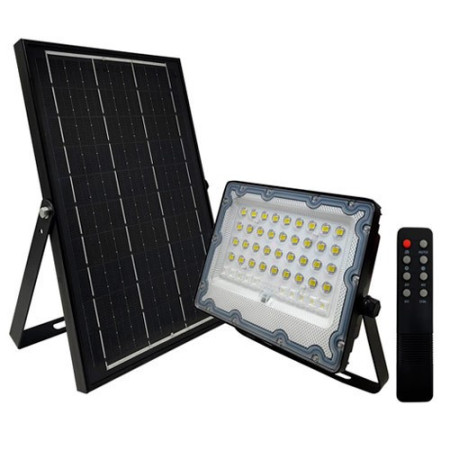 Proyector LED 100W luz fria PRO con mando y Panel solar de carga-imagen_A