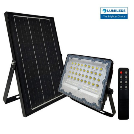 Proyector LED 100W luz fria PRO con mando y Panel solar de carga-imagen_B