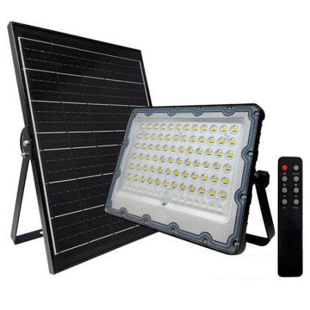 Proyector LED 200W luz fria PRO con mando y Panel solar de carga-imagen_A