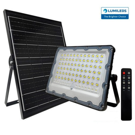 Proyector LED 200W luz fria PRO con mando y Panel solar de carga-imagen_B
