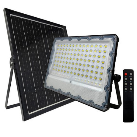 Proyector LED 300W luz fria PRO con mando y Panel solar de carga-imagen_A