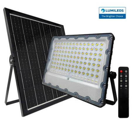 Proyector LED 300W luz fria PRO con mando y Panel solar de carga-imagen_B