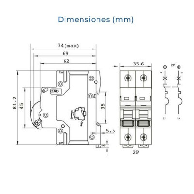 Magnetotermico DC especial Fotovoltaica 2 Polos x 15A-imagen_B