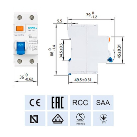 Diferencial CHINT de 2P 63A 300mA NL1-2-63-300AC-imagen_C