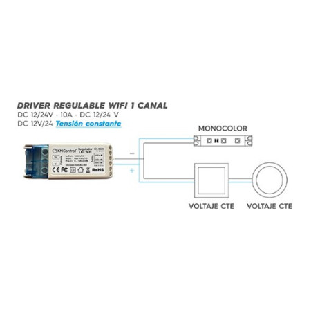 Regulador LED WIFI 1 canal Monocolor DC 12-24V 10A 120-240W-imagen_D