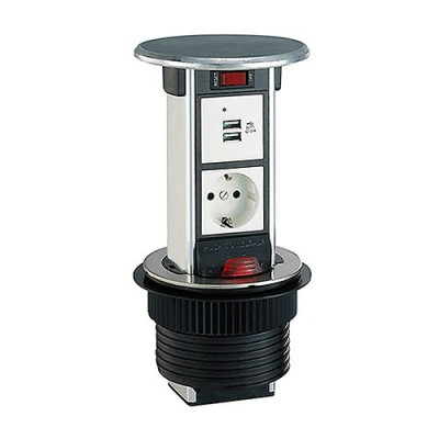 Base de enchufe Torre de empotrar con 1 enchufe + 2 USB-imagen_A