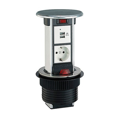 Base de enchufe Torre de empotrar con 1 enchufe + 2 USB-imagen_A