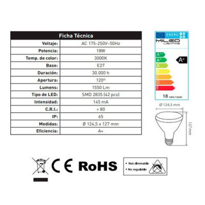 Bombilla LED E27 PAR38 18W 1550lumenes tono calido 3000K-imagen_B