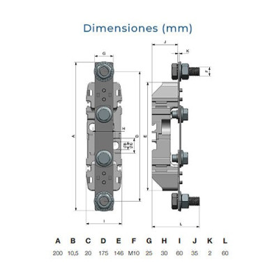 Base de neutro seccionable NH1, NH2 y NH3 630A-690V tornillo-tornillo-imagen_B