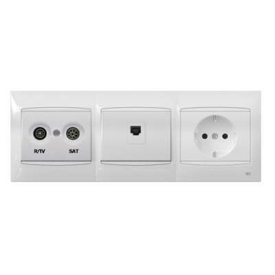 Pack BJC Coral toma final de televisión + toma de datos RJ45 + enchufe schuko completo Blanco-imagen_1