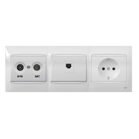 Pack BJC Coral toma final de televisión + toma de datos RJ45 + enchufe schuko completo Blanco-imagen_1