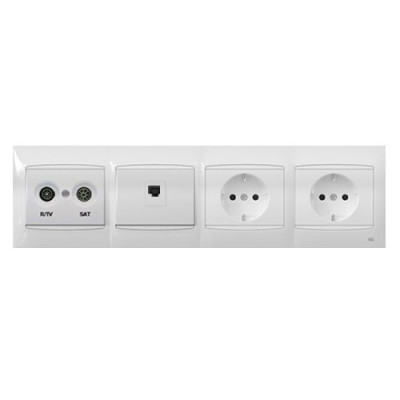 Pack BJC Coral toma final de televisión + toma de datos RJ45 + doble enchufe schuko completo Blanco-imagen_1