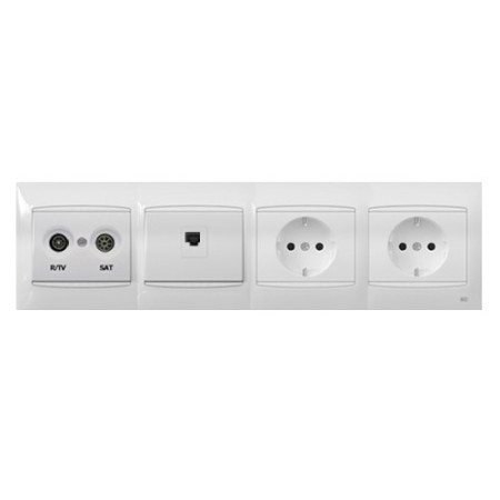 Pack BJC Coral toma final de televisión + toma de datos RJ45 + doble enchufe schuko completo Blanco-imagen_1