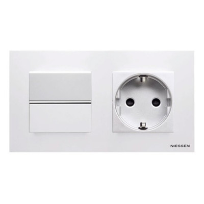 Pack Niessen Zenit cruzamiento + enchufe schuko completo Blanco-imagen_1