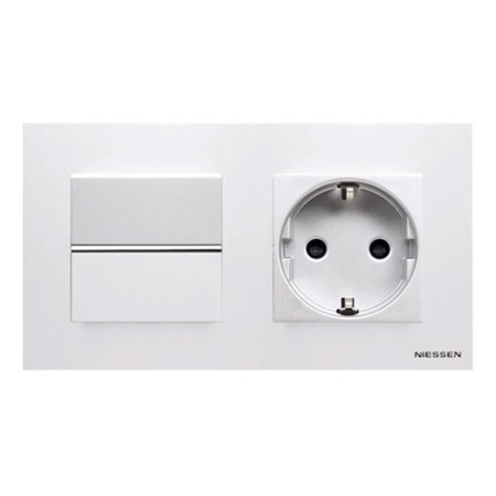 Pack Niessen Zenit interruptor + enchufe schuko completo Blanco-imagen_1