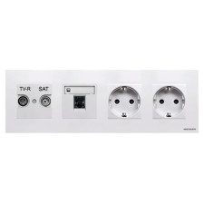 Pack Niessen Zenit toma final de televisión + toma de datos RJ45 + doble enchufe schuko completo Blanco-imagen_1