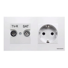 Pack Niessen Zenit toma final de televisión + enchufe schuko completo Blanco-imagen_1