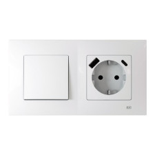 Pack BJC Viva interruptor + enchufe schuko con doble USB completo Blanco Polar-imagen_1