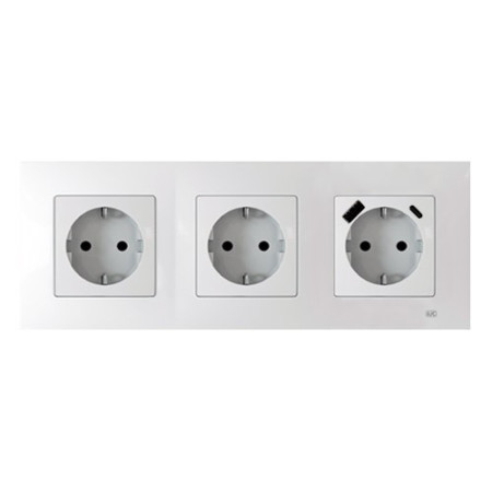Pack BJC Viva doble enchufe schuko + enchufe schuko con doble USB completo Blanco Polar-imagen_1