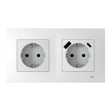 Pack BJC Viva enchufe schuko + enchufe schuko con doble USB completo Blanco Polar-imagen-1