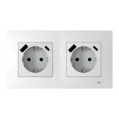 Pack BJC Viva doble enchufe schuko con doble USB completo Blanco Polar-imagen-1