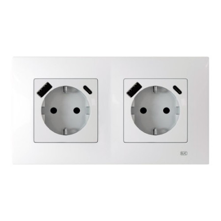 Pack BJC Viva doble enchufe schuko con doble USB completo Blanco Polar-imagen-1