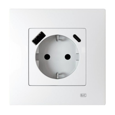 Pack BJC Viva enchufe schuko con doble cargador USB completo Blanco Polar-imagen-1