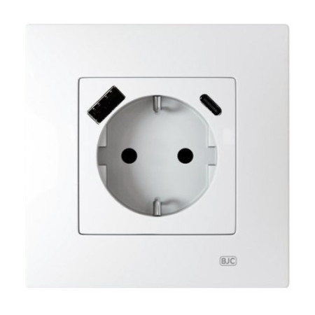 Pack BJC Viva enchufe schuko con doble cargador USB completo Blanco Polar-imagen-1