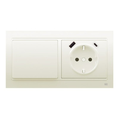 Pack BJC Mega conmutador + enchufe schuko con doble USB completo Blanco Satín-imagen-1