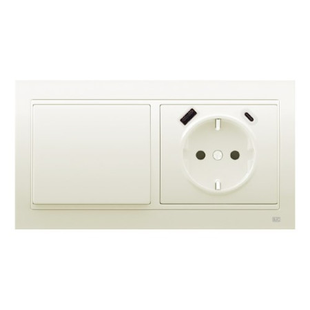 Pack BJC Mega conmutador + enchufe schuko con doble USB completo Blanco Satín-imagen-1