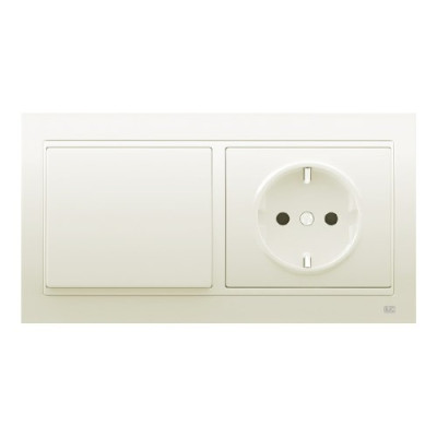 Pack BJC Mega conmutador + enchufe schuko completo Blanco Satín-imagen-1
