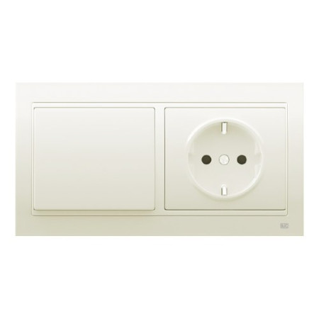 Pack BJC Mega conmutador + enchufe schuko completo Blanco Satín-imagen-1