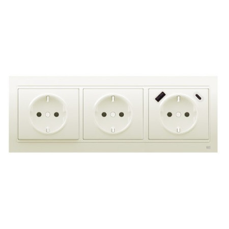 Pack BJC Mega doble enchufe schuko + enchufe schuko con doble USB completo Blanco Satín-imagen-1