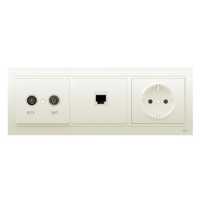 Pack BJC Mega toma final de televisión + toma de datos RJ45 + enchufe schuko completo Blanco Satín-imagen-1