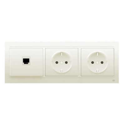 Pack BJC Mega toma de datos RJ45 + doble enchufe schuko completo Blanco Satín-imagen-1