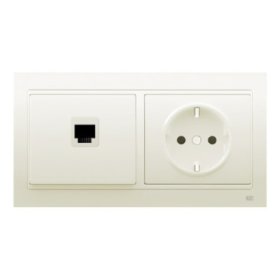 Pack BJC Mega toma de datos RJ45 + enchufe schuko completo Blanco Satín-imagen-1