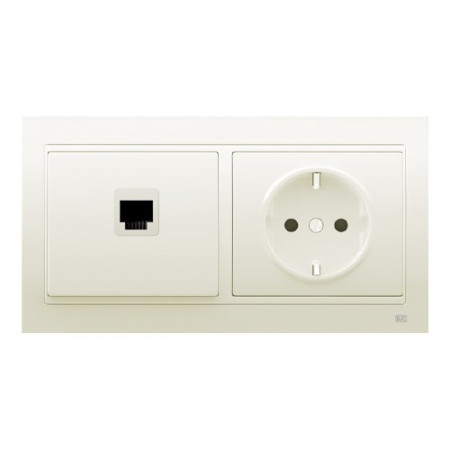 Pack BJC Mega toma de datos RJ45 + enchufe schuko completo Blanco Satín-imagen-1