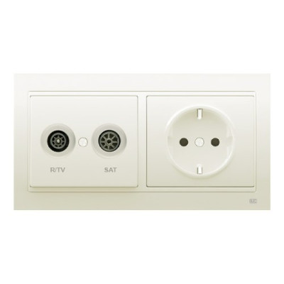 Pack BJC Mega toma final de televisión + enchufe schuko completo Blanco Satín-imagen-1