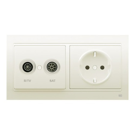 Pack BJC Mega toma final de televisión + enchufe schuko completo Blanco Satín-imagen-1 Pack BJC Mega toma final de televisión + enchufe schuko completo Blanco Satín-imagen-1