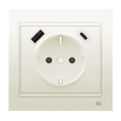 Pack BJC Mega enchufe schuko con doble cargador USB completo Blanco Satín-imagen-1