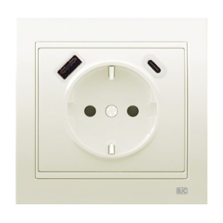 Pack BJC Mega enchufe schuko con doble cargador USB completo Blanco Satín-imagen-1
